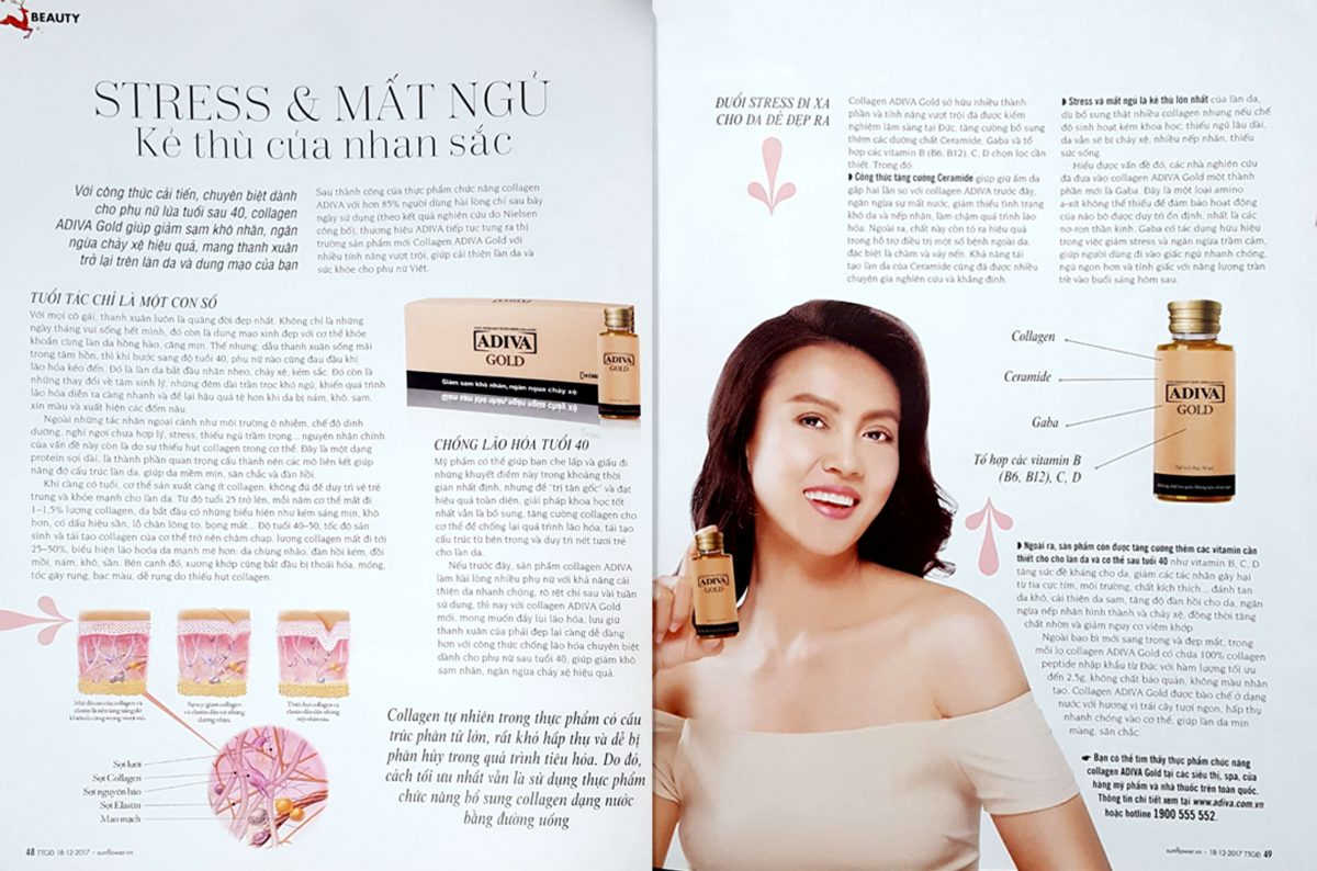Bài PR sản phẩm ở 2 trang liền kề trong tạp chí