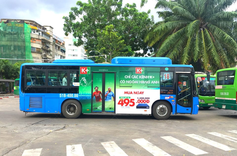 Truyền hình K+ quảng cáo tràn kính xe bus tại TPHCM