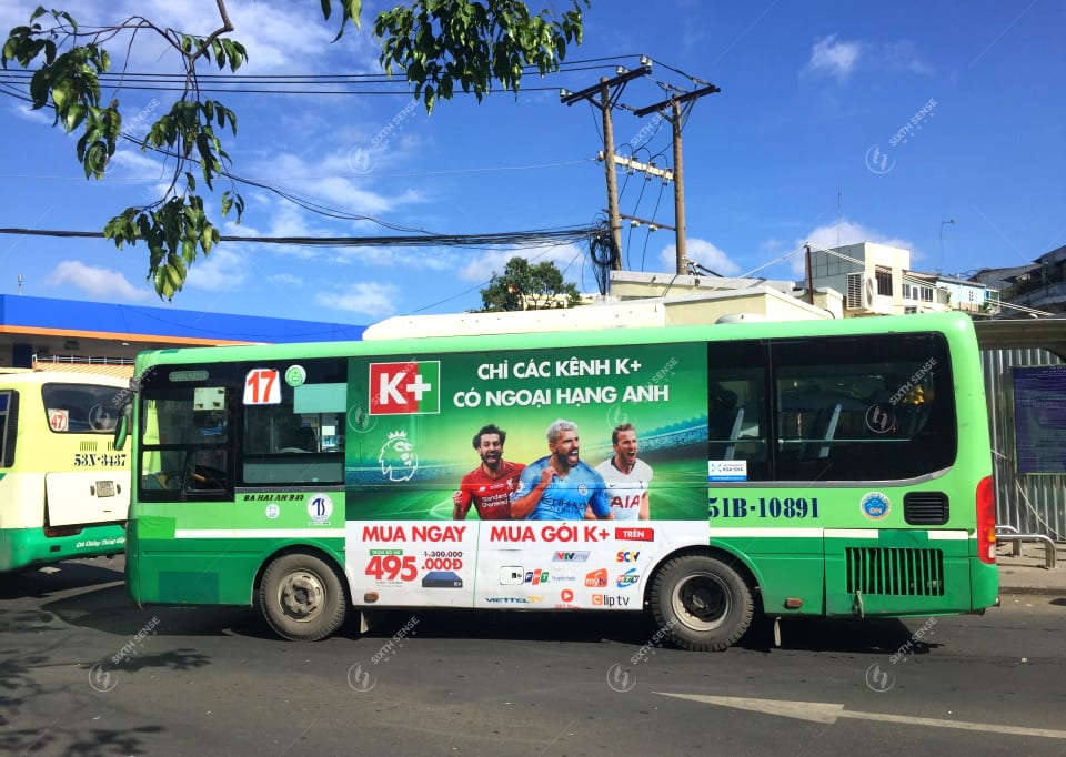 Truyền hình K+ quảng cáo tràn kính xe bus tại TPHCM