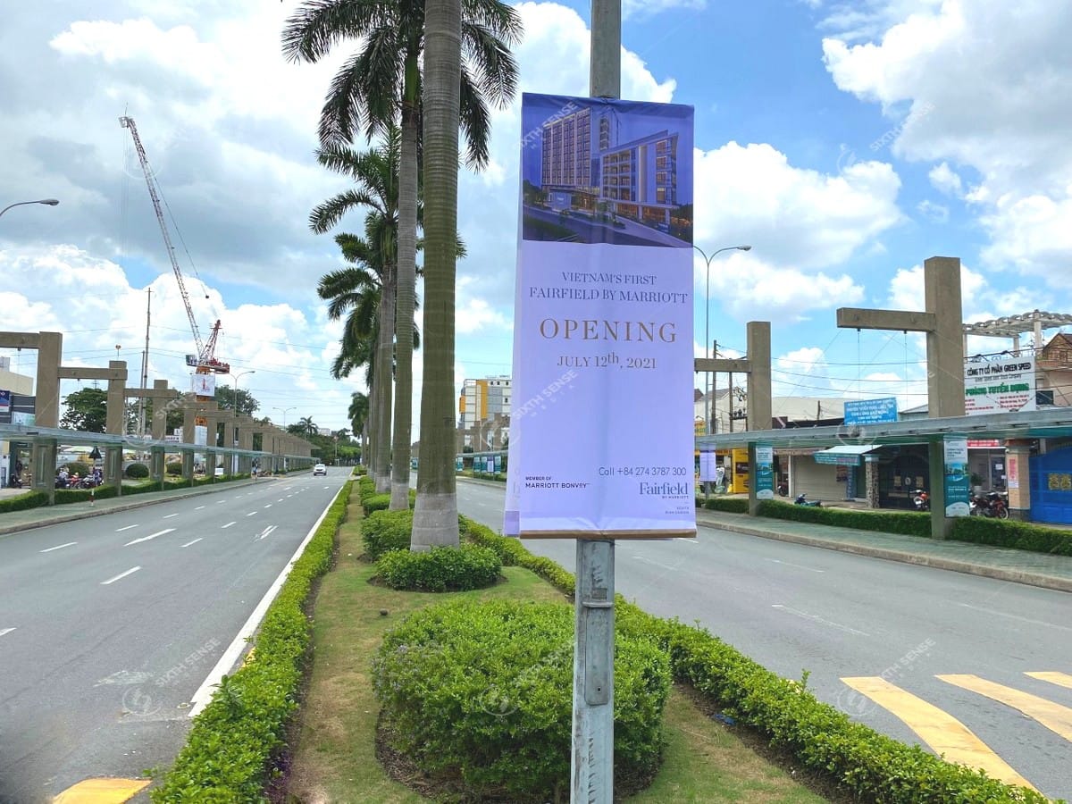 Treo băng rôn khai trương khách sạn Fairfield by Marriott Bình Dương
