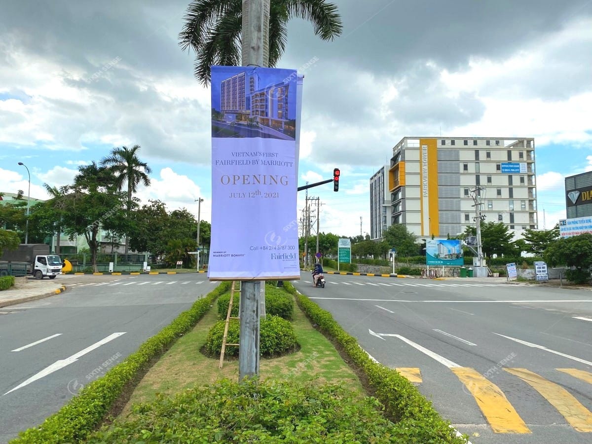 Treo băng rôn khai trương khách sạn Fairfield by Marriott Bình Dương