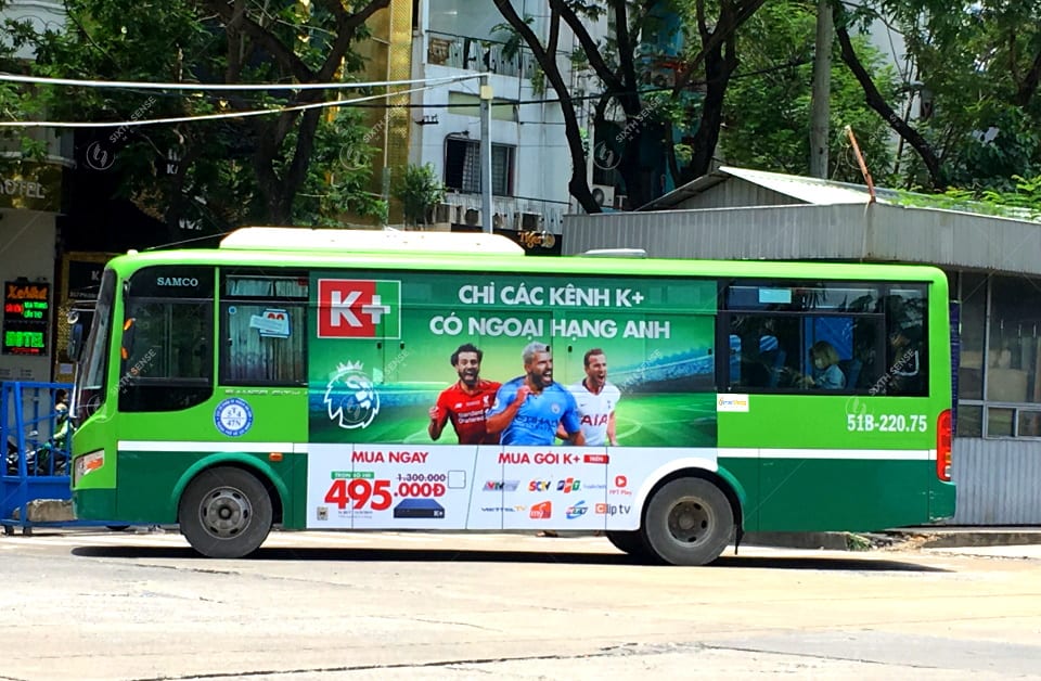 Truyền hình K+ quảng cáo tràn kính xe bus tại TPHCM